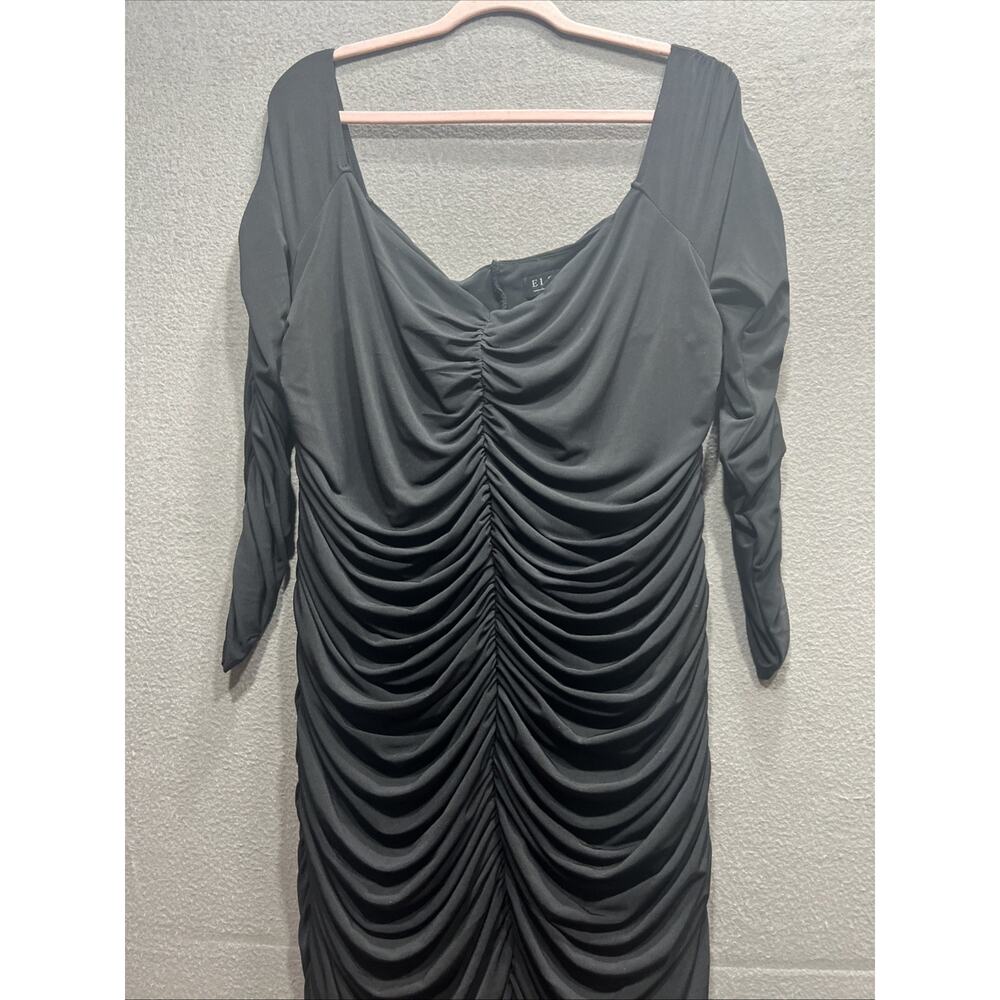 ELOQUII Black Off The Shoulder Fitted Maxi Dress Long Sleeve Ruched Size 18 - Picture 6 of 11